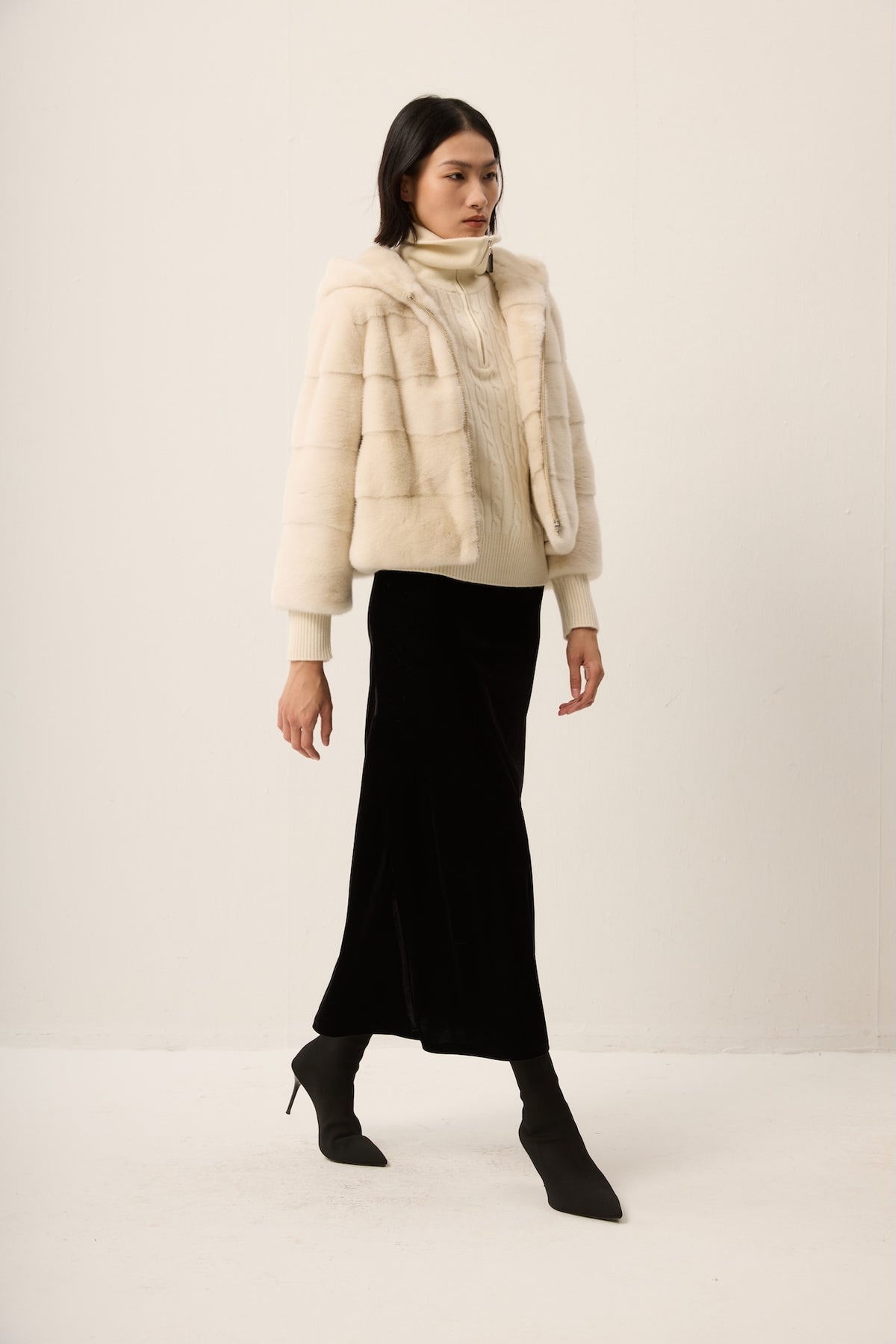 IVORY MINK JACKET WITH HOOD