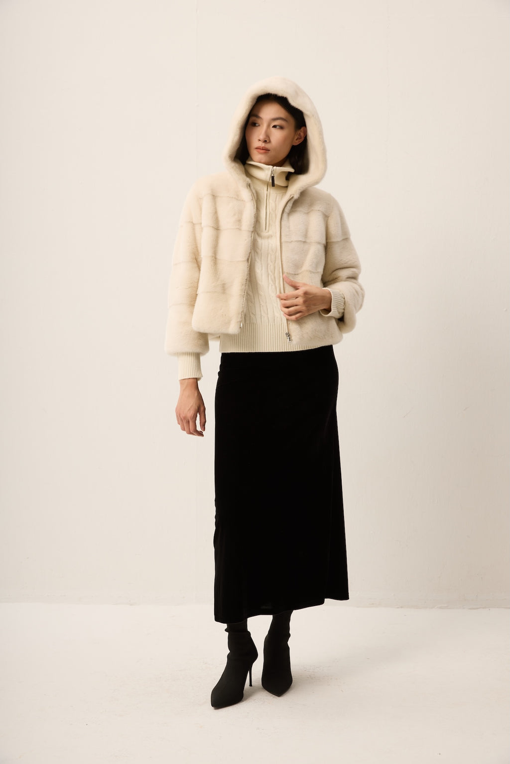 IVORY MINK JACKET WITH HOOD