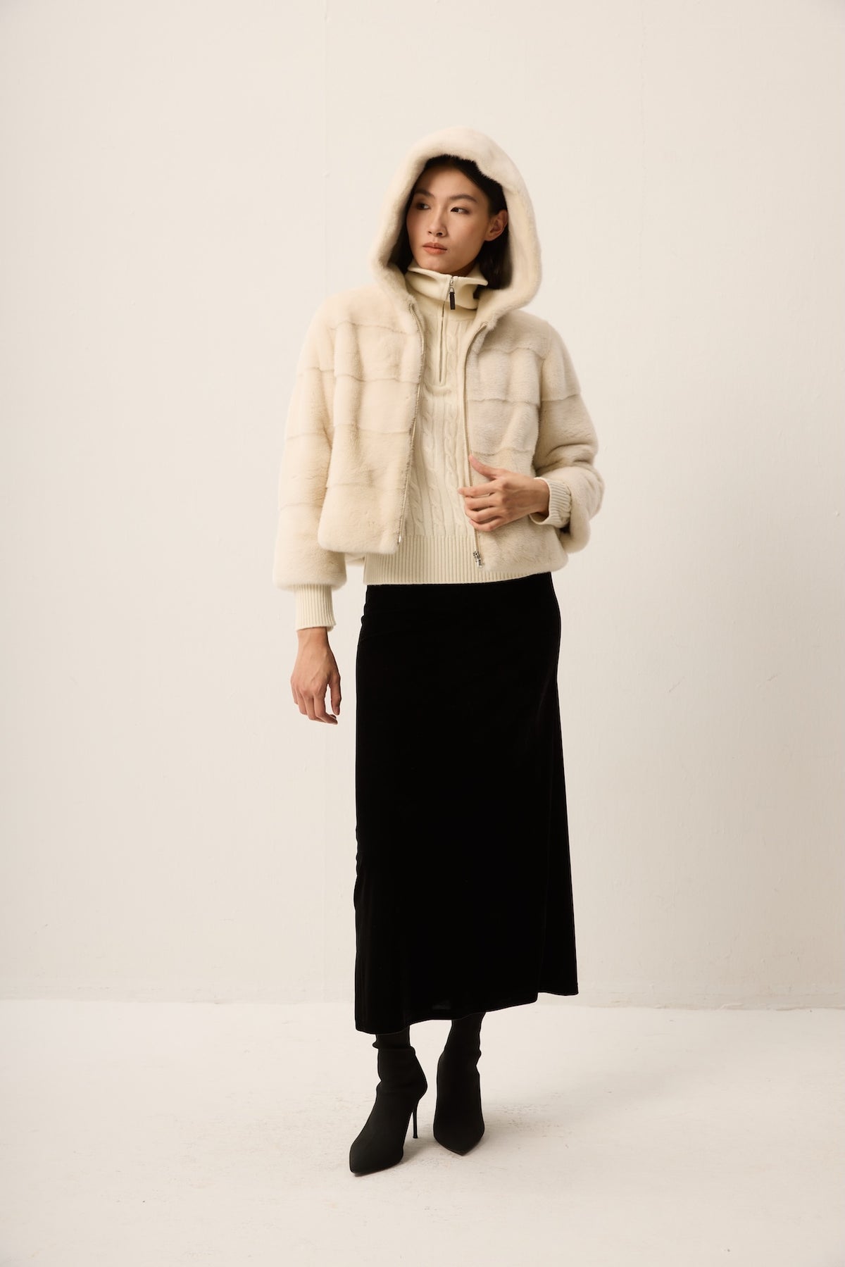 IVORY MINK JACKET WITH HOOD