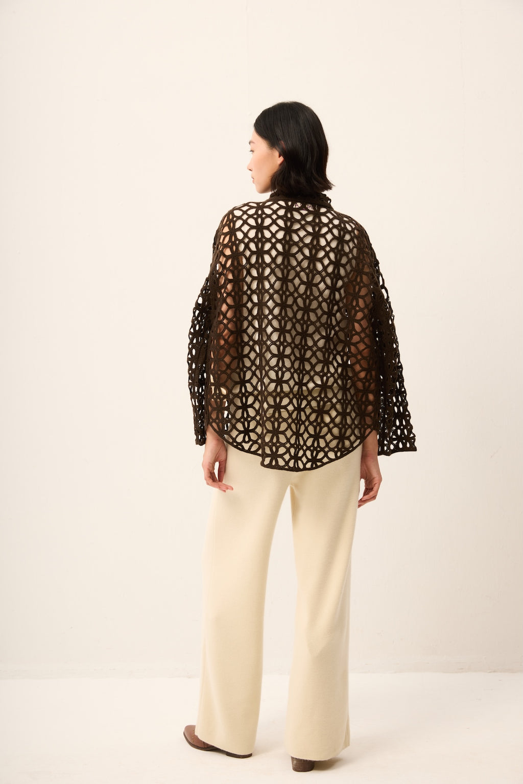 BROWN CROCHET CASHMERE LACE BLAZER