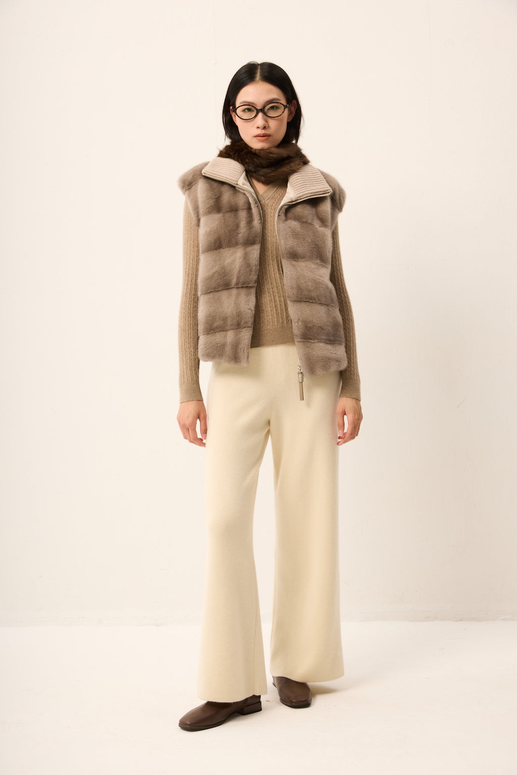 SILVER BLUE LH MINK VEST WITH KNIT ON BACK