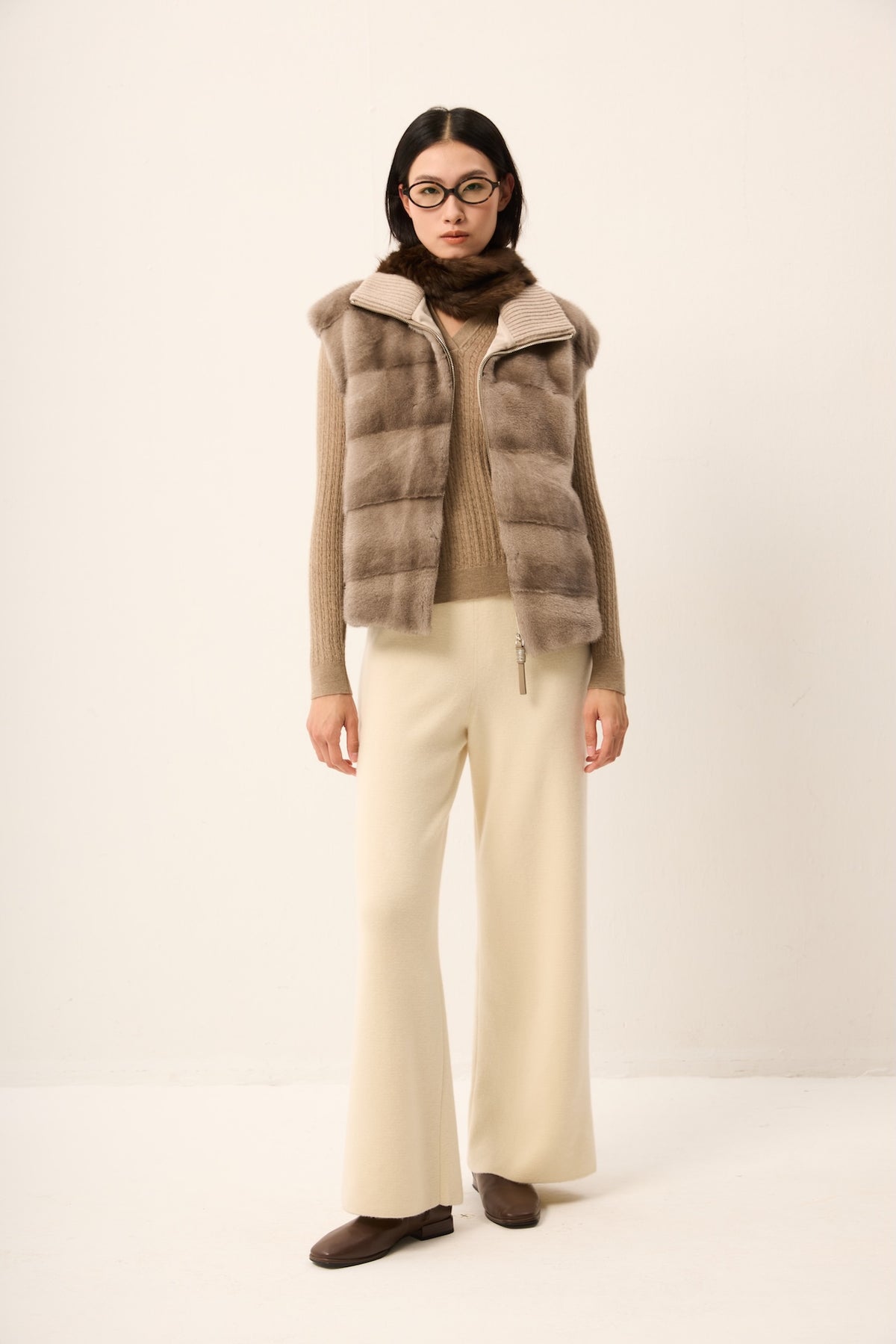 SILVER BLUE LH MINK VEST WITH KNIT ON BACK