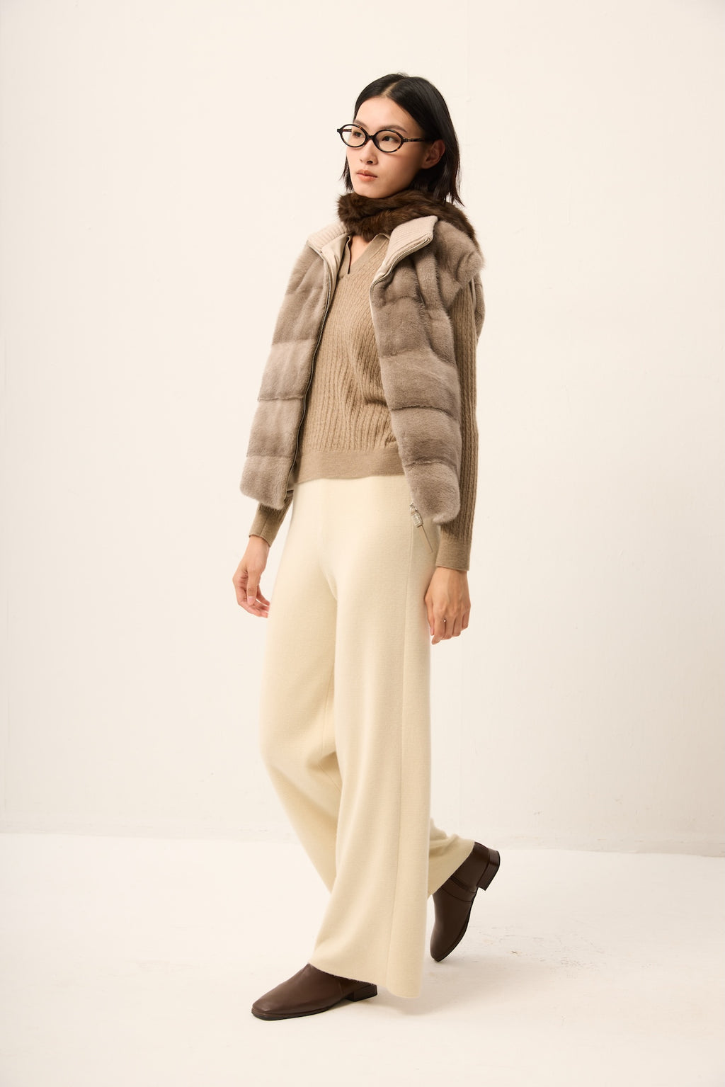 SILVER BLUE LH MINK VEST WITH KNIT ON BACK