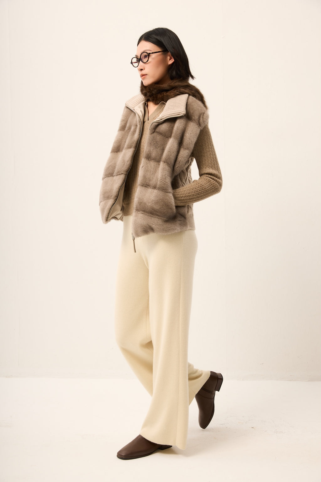 SILVER BLUE LH MINK VEST WITH KNIT ON BACK
