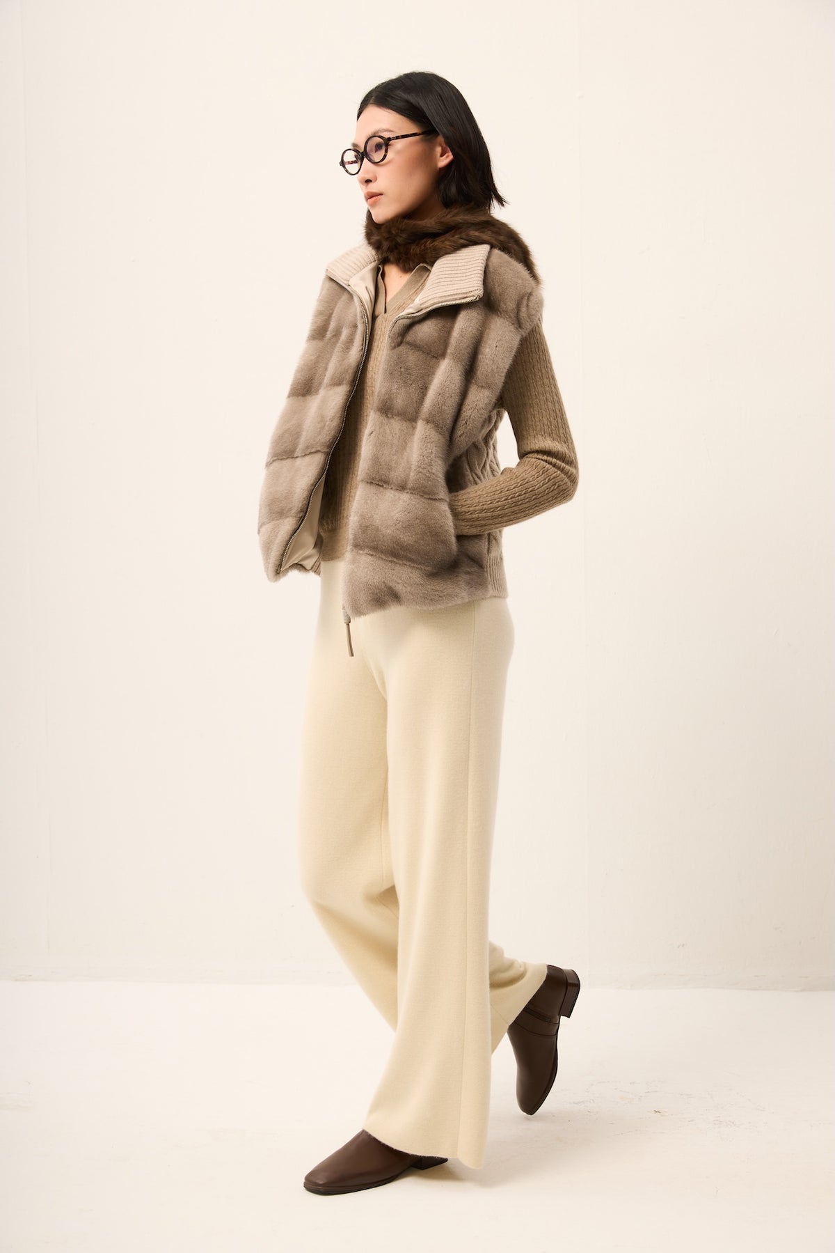 SILVER BLUE LH MINK VEST WITH KNIT ON BACK