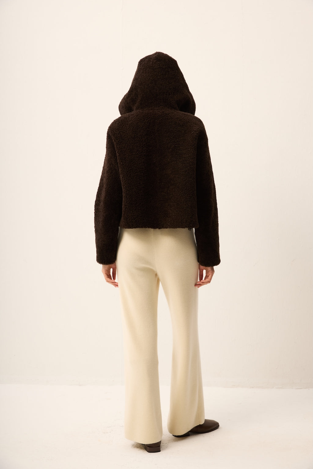 BROWN CURLY LAMB JACKET WITH HOOD
