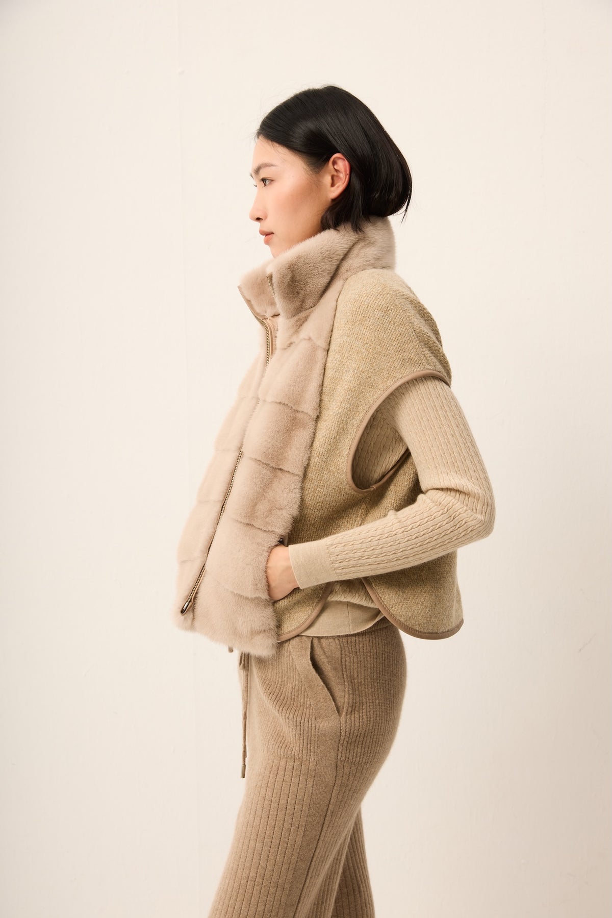 BEIGE MINK WITH KNIT VEST