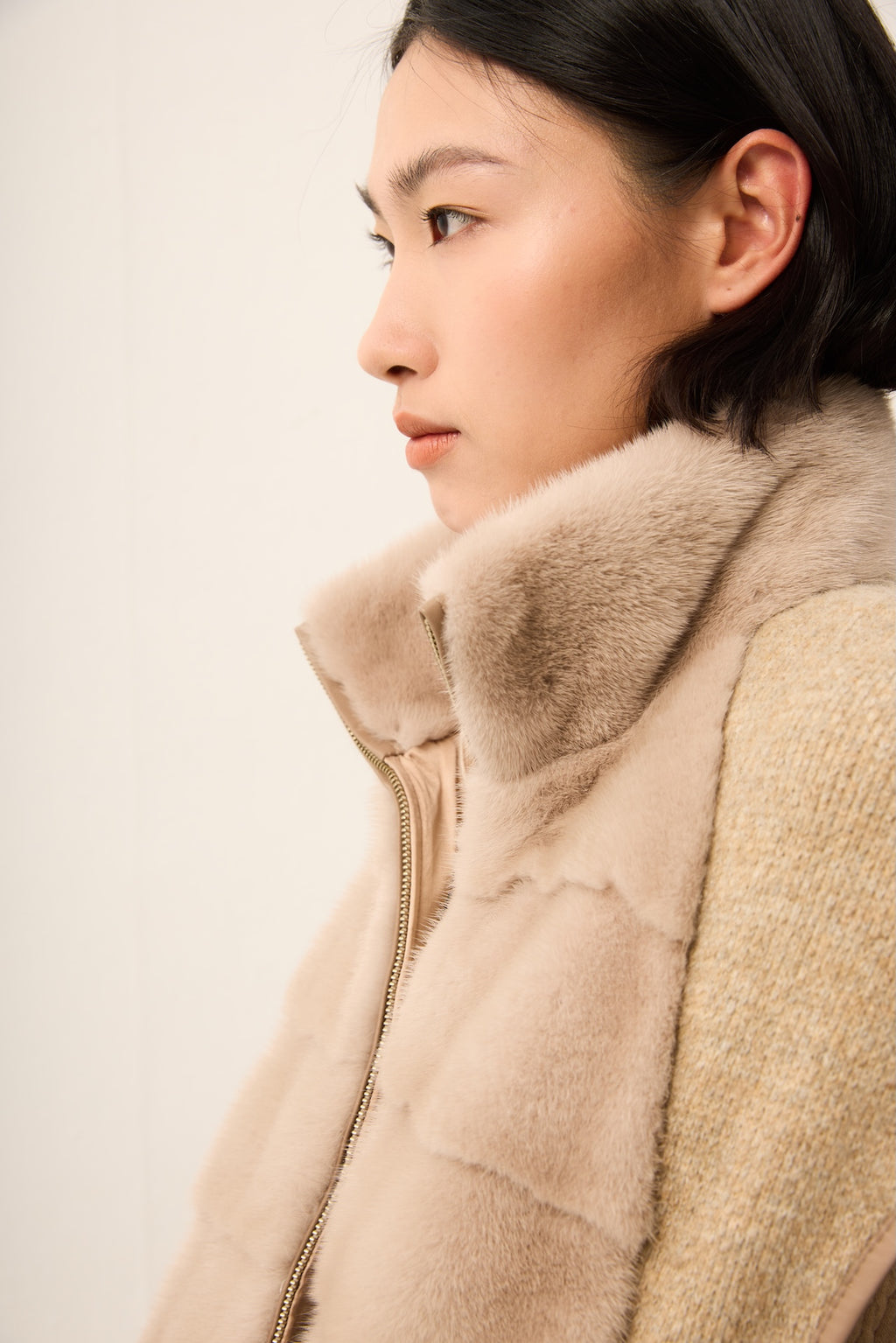 BEIGE MINK WITH KNIT VEST