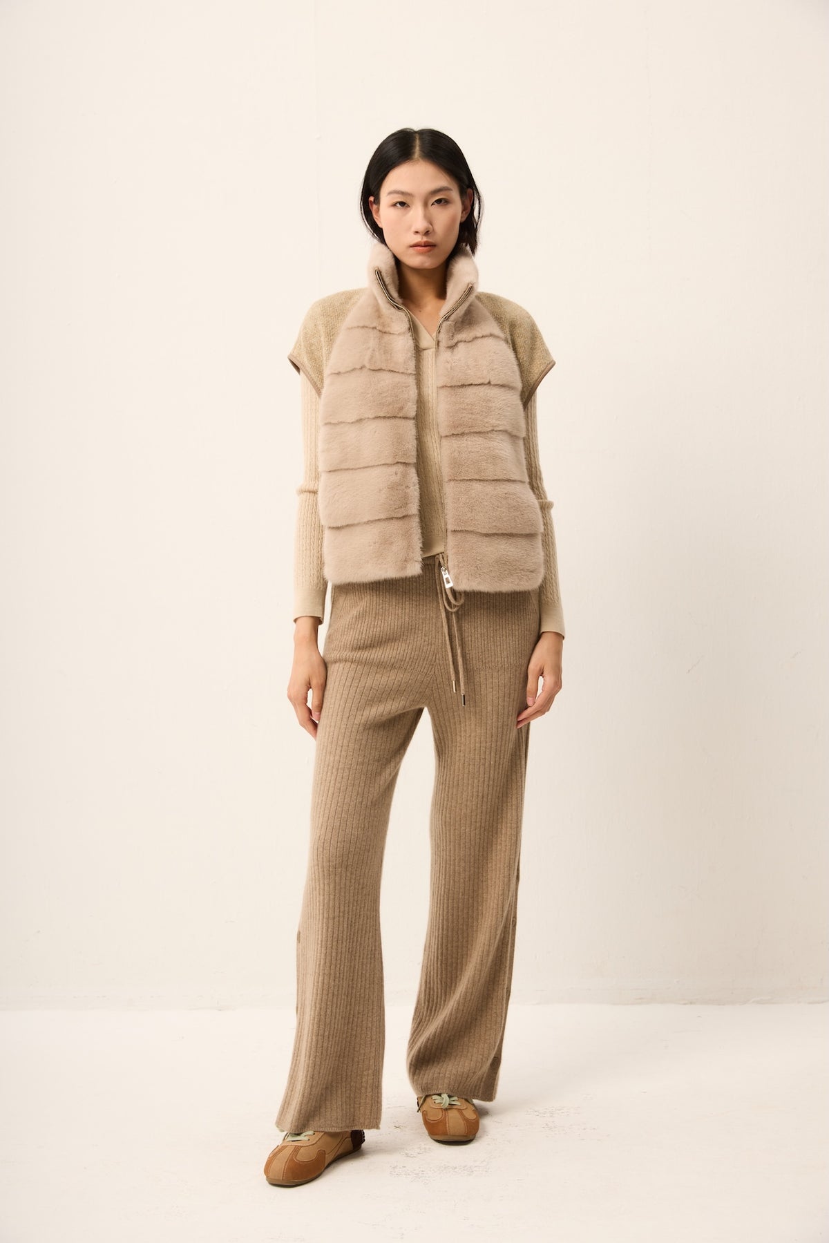 BEIGE MINK WITH KNIT VEST