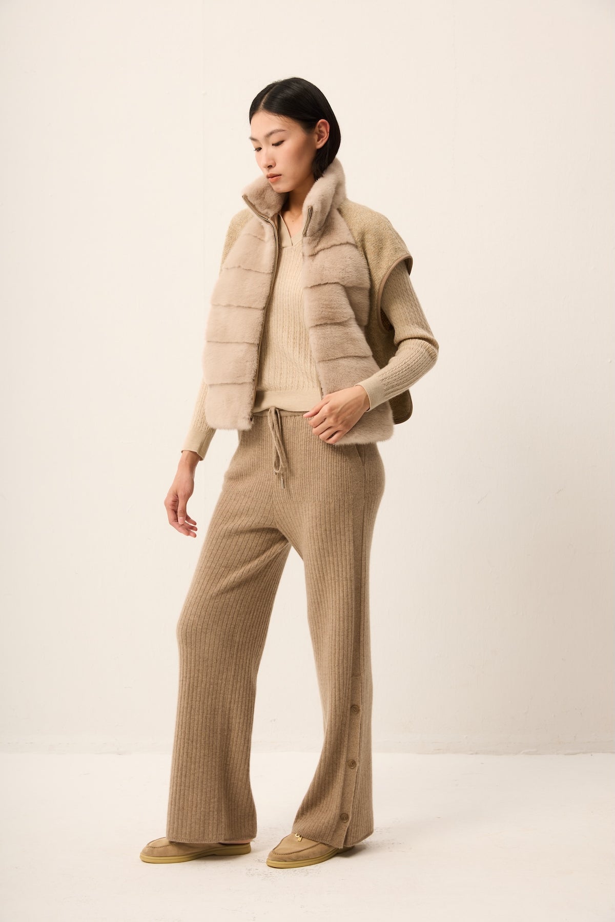 BEIGE MINK WITH KNIT VEST