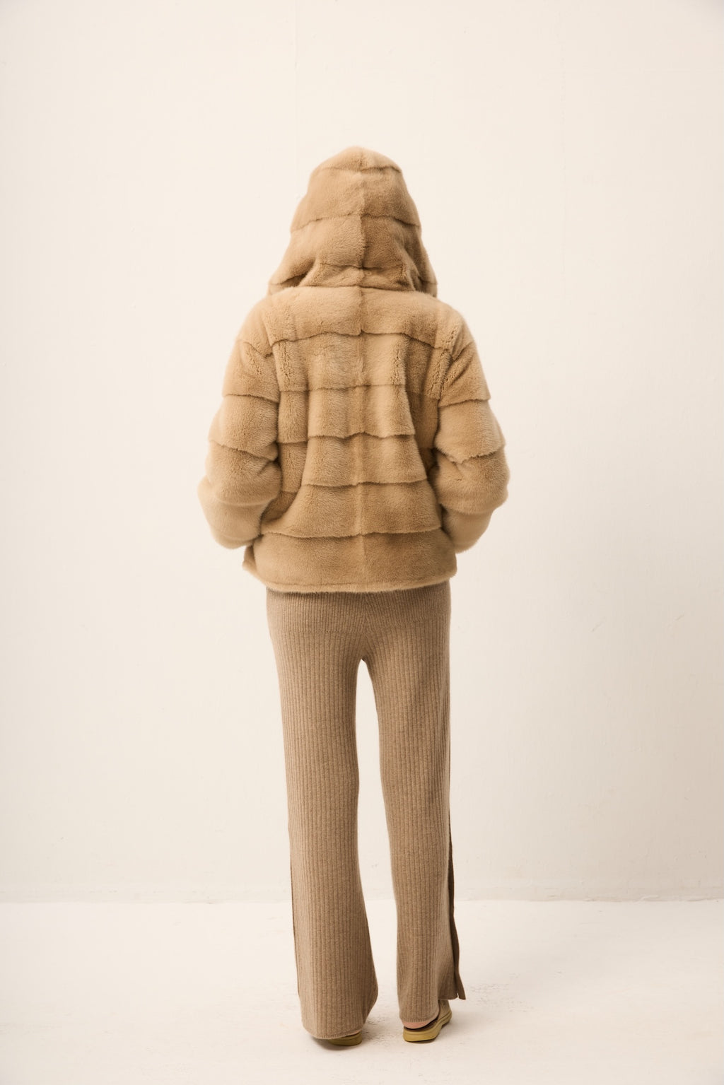 BEIGE MINK JACKET WITH HOOD, REVERSIBLE TO CASHMERE