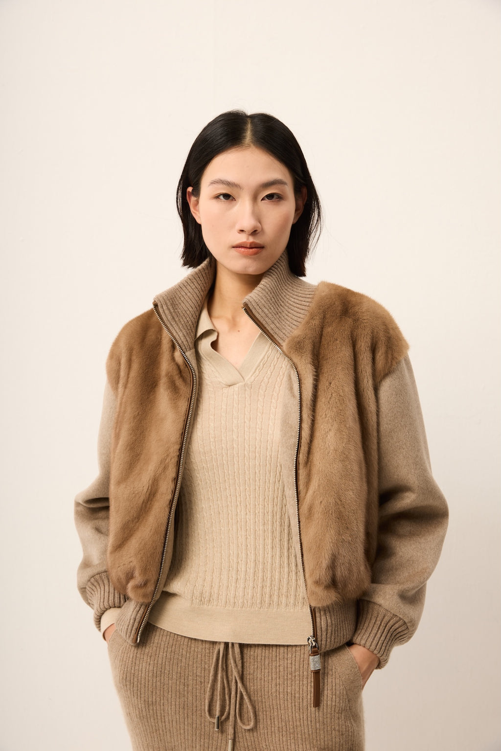 BROWN MINK JACKET WITH CASHMERE SLEEVE