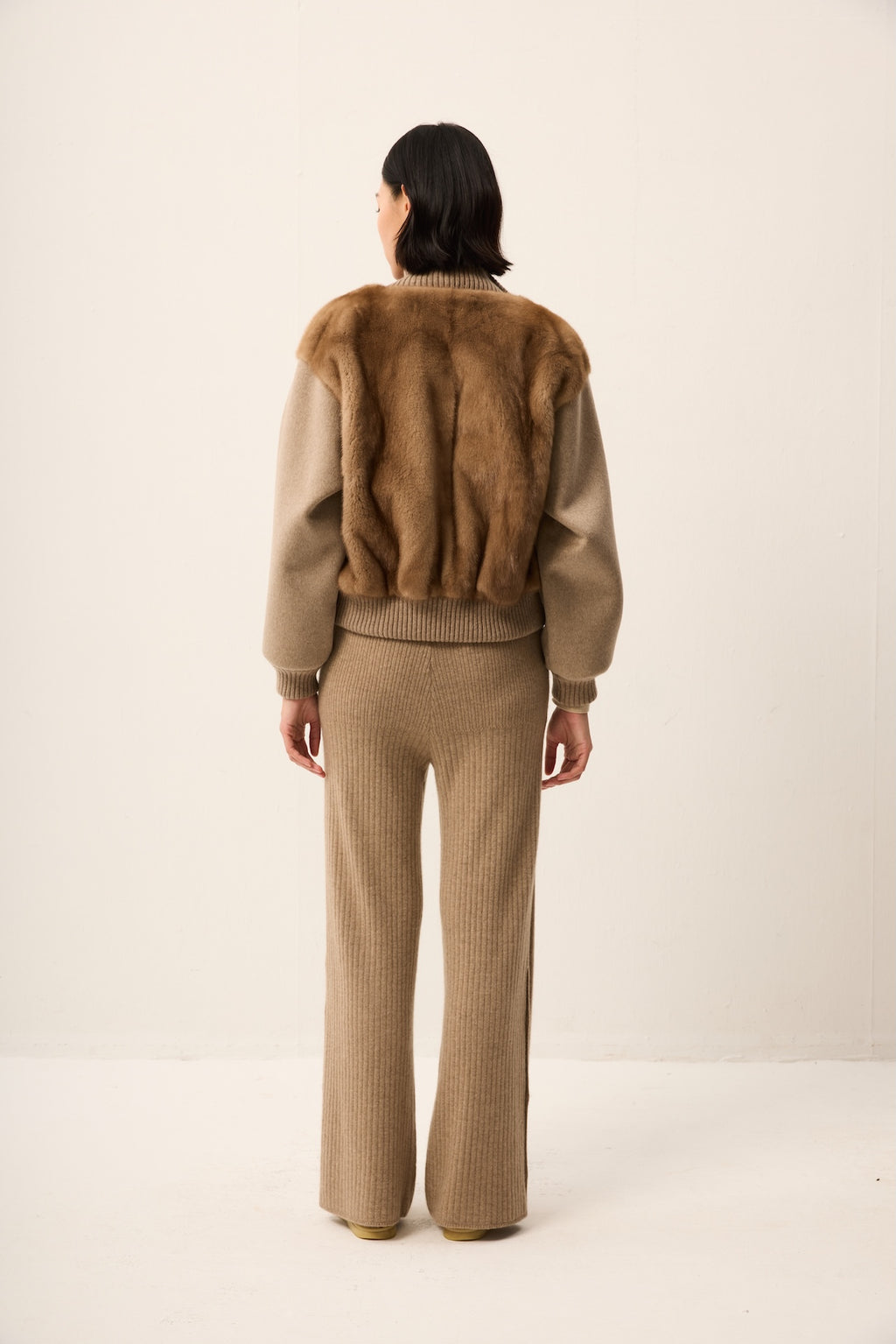 BROWN MINK JACKET WITH CASHMERE SLEEVE