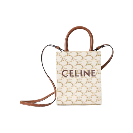 MINI VERTICAL CABAS IN TRIOMPHE CANVAS AND CALFSKIN WITH CELINE PRINT WHITE