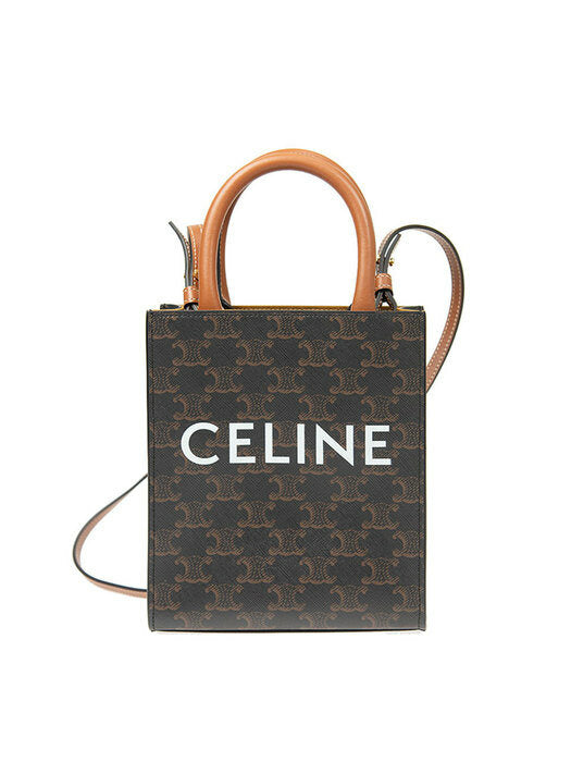 MINI VERTICAL CABAS IN TRIOMPHE CANVAS AND CALFSKIN WITH CELINE PRINT TAN