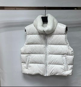 White Down Vest With  DTM Mink Collar