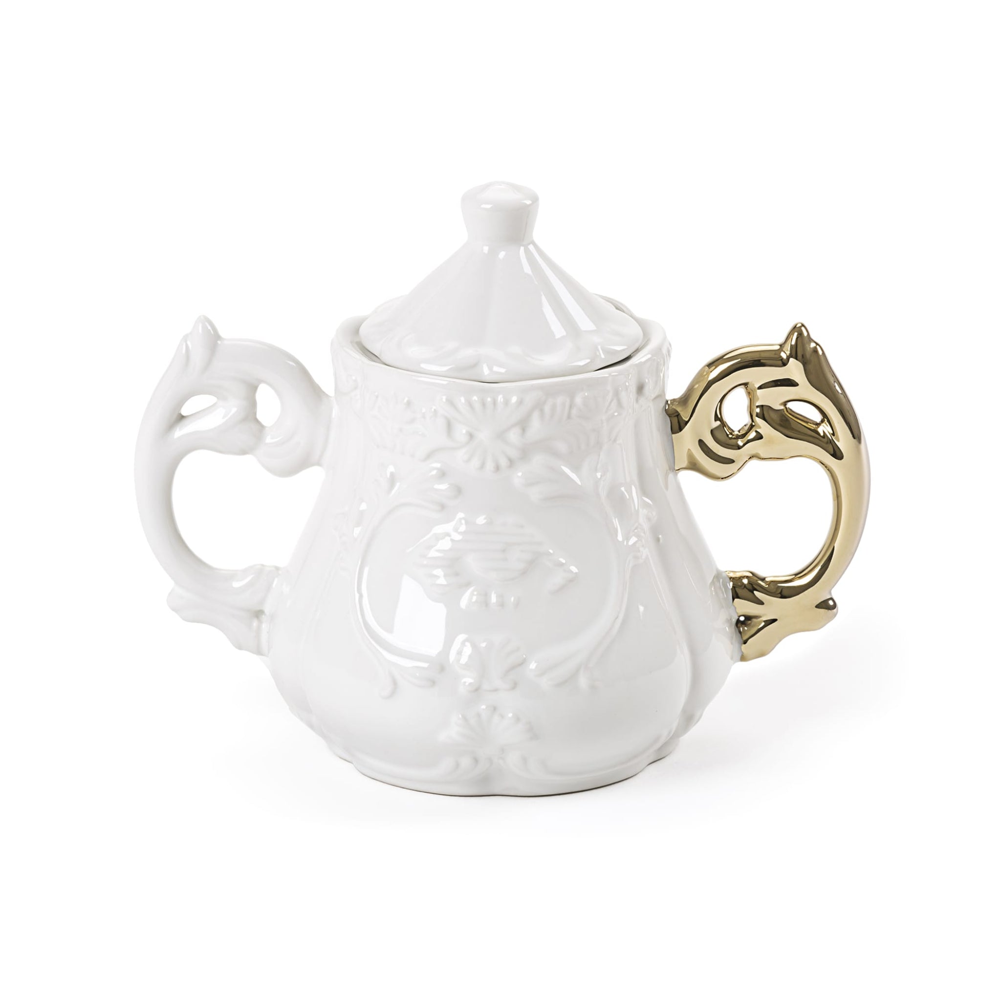 "I-WARES SUGAR BOWL" IN PORCELAIN ø Cm.13 h.15 WITH COL. HANDLES GOLD