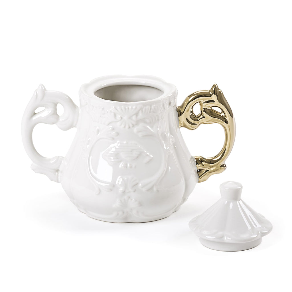 "I-WARES SUGAR BOWL" IN PORCELAIN ø Cm.13 h.15 WITH COL. HANDLES GOLD