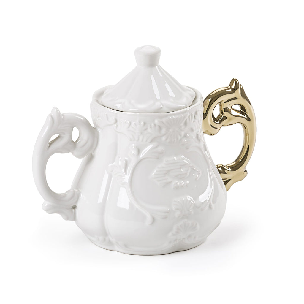 "I-WARES SUGAR BOWL" IN PORCELAIN ø Cm.13 h.15 WITH COL. HANDLES GOLD