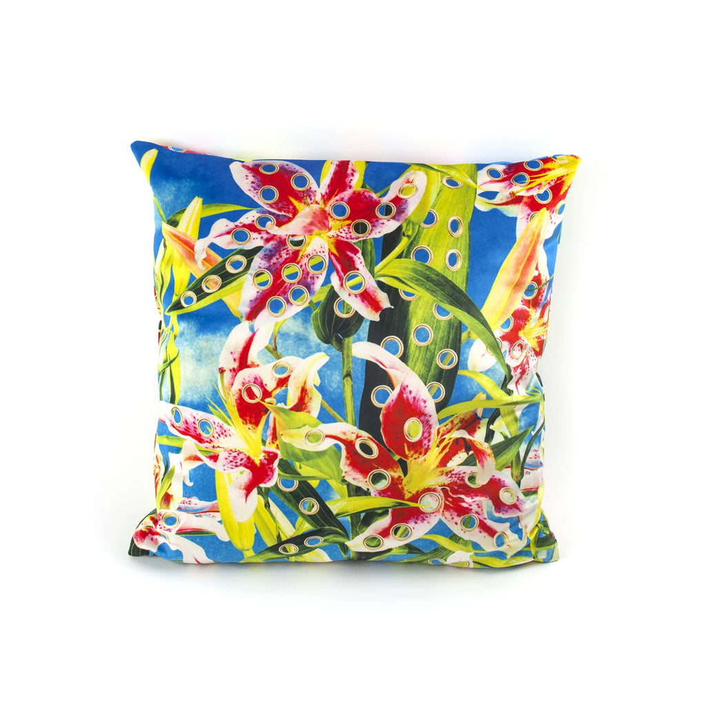 POLYESTER CUSHION WITH PLUME "TOILETPAPER" Cm.50x50 - FLOWERS WITH HOLES