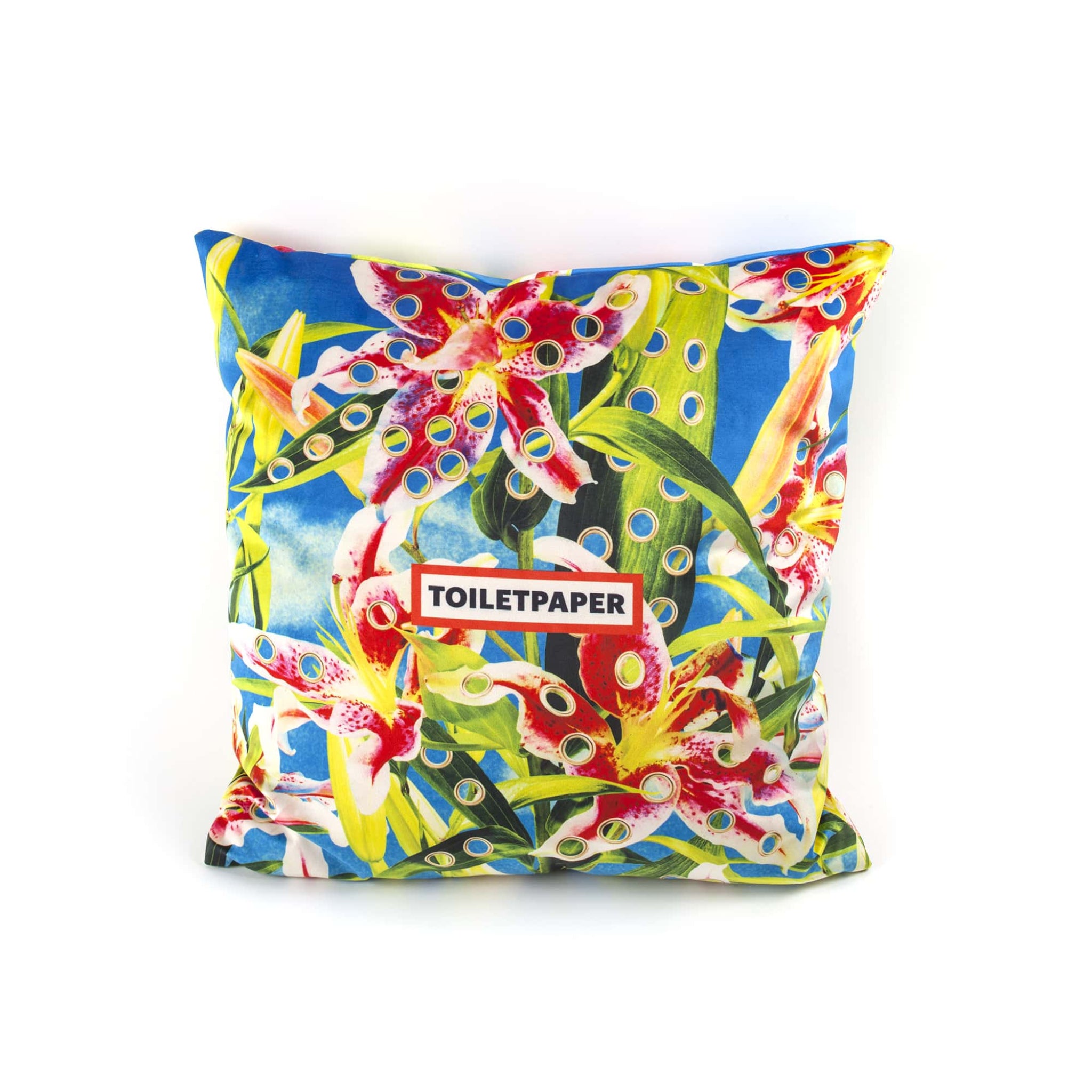POLYESTER CUSHION WITH PLUME "TOILETPAPER" Cm.50x50 - FLOWERS WITH HOLES