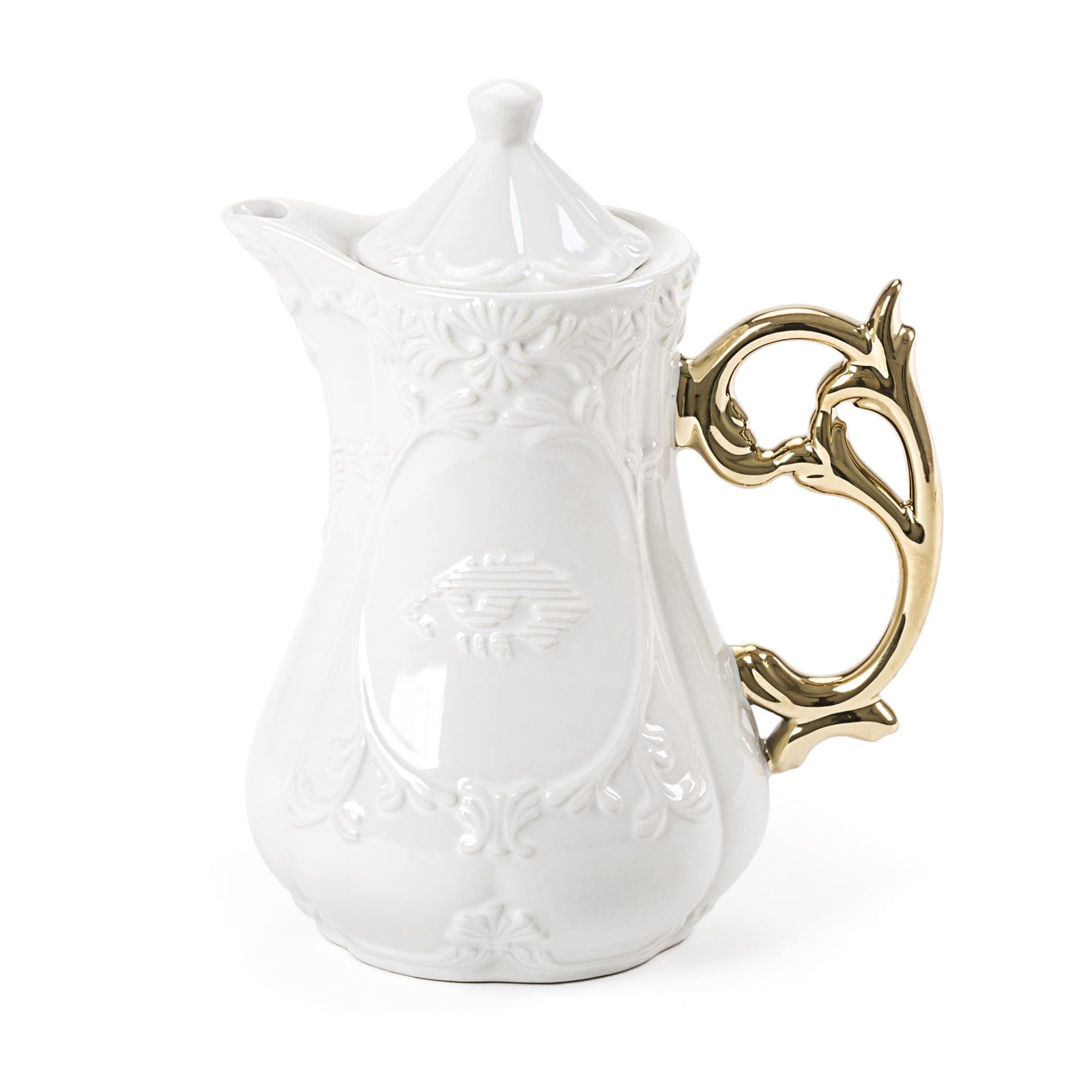"I-WARES" TEAPOT IN PORCELAIN ø Cm.13 h.23 WITH COL. HANDLES GOLD