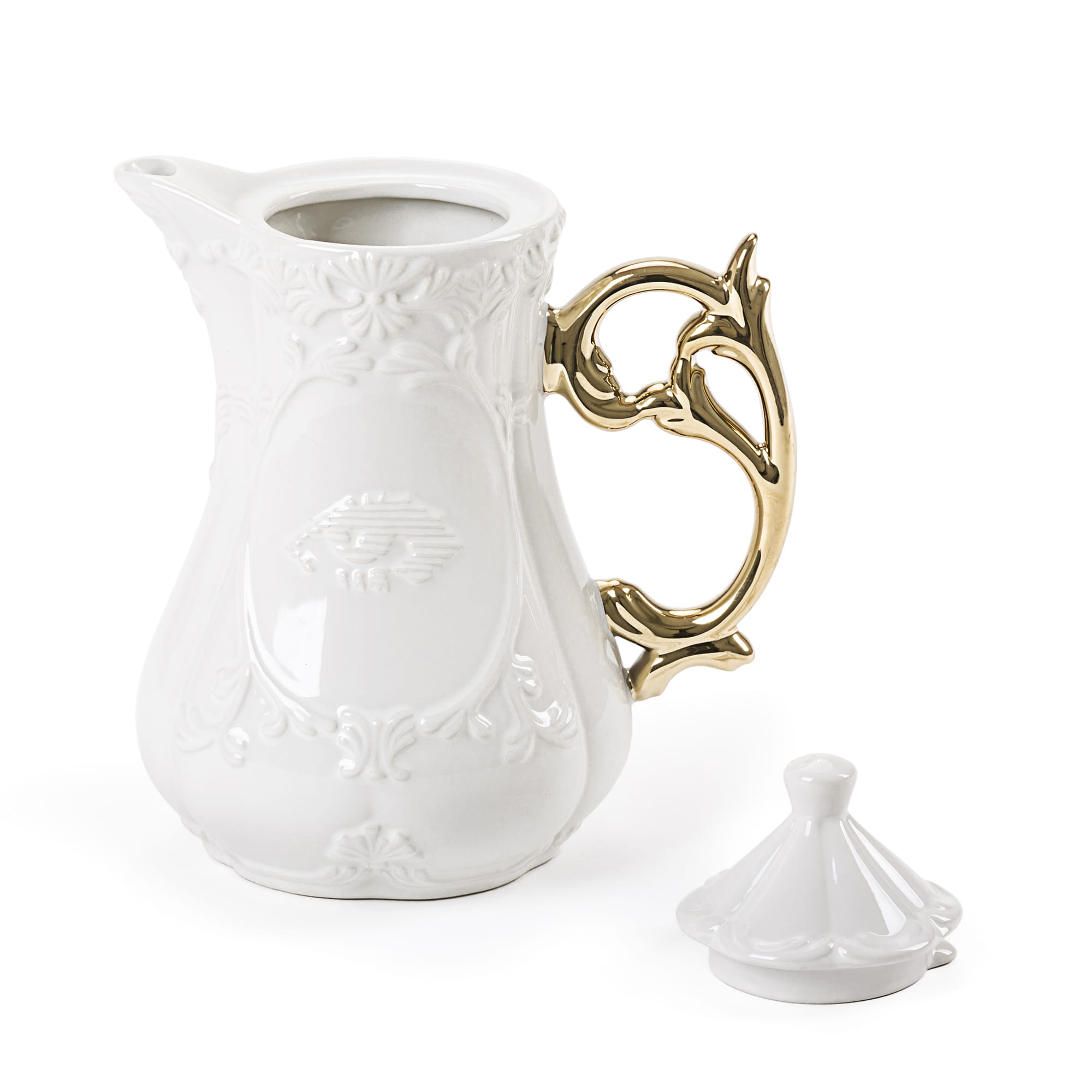 "I-WARES" TEAPOT IN PORCELAIN ø Cm.13 h.23 WITH COL. HANDLES GOLD
