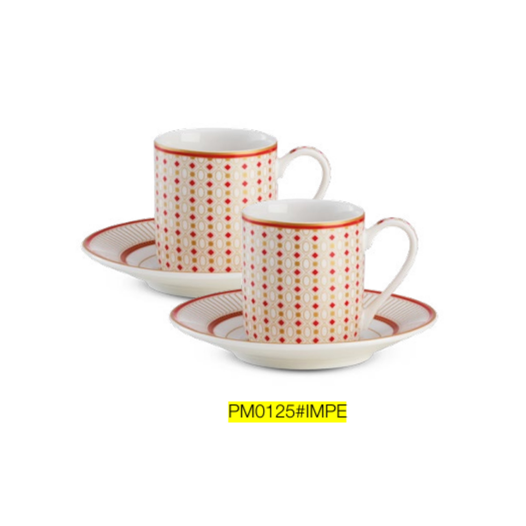 POZZI MILANO Porcelain set 2 coffee cups & saucers  80 ml in color box  IMPERIAL COLLECTION