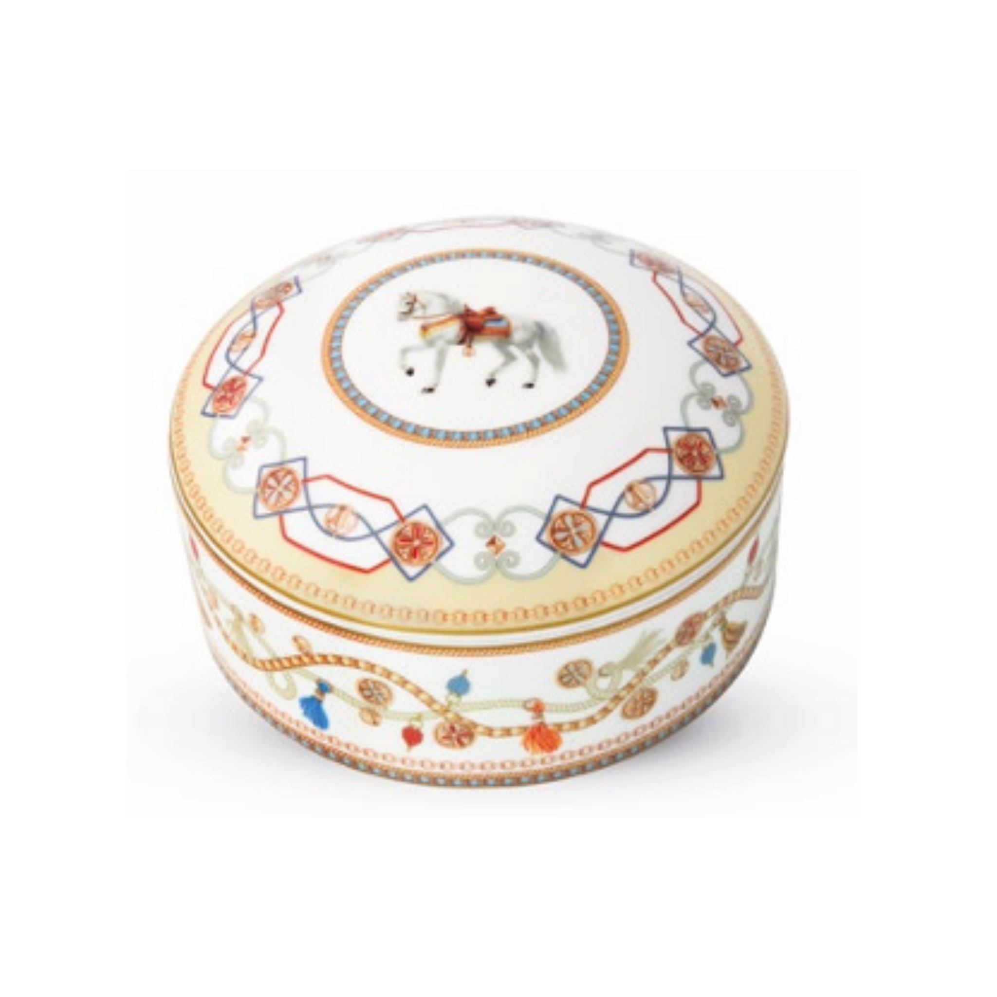 POZZI MILANO Porcelain jewelry round box Ø 13x6,5 h cm w/lid in gift box CHEVAL COLLECTION