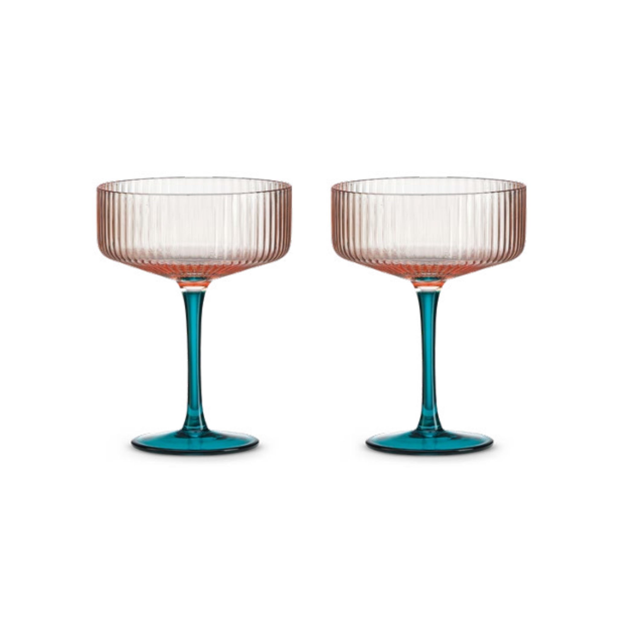 POZZI MILANO Set of 2 cocktail glasses frill finish in color box 2 COLORS SPR.PINK-GREEN