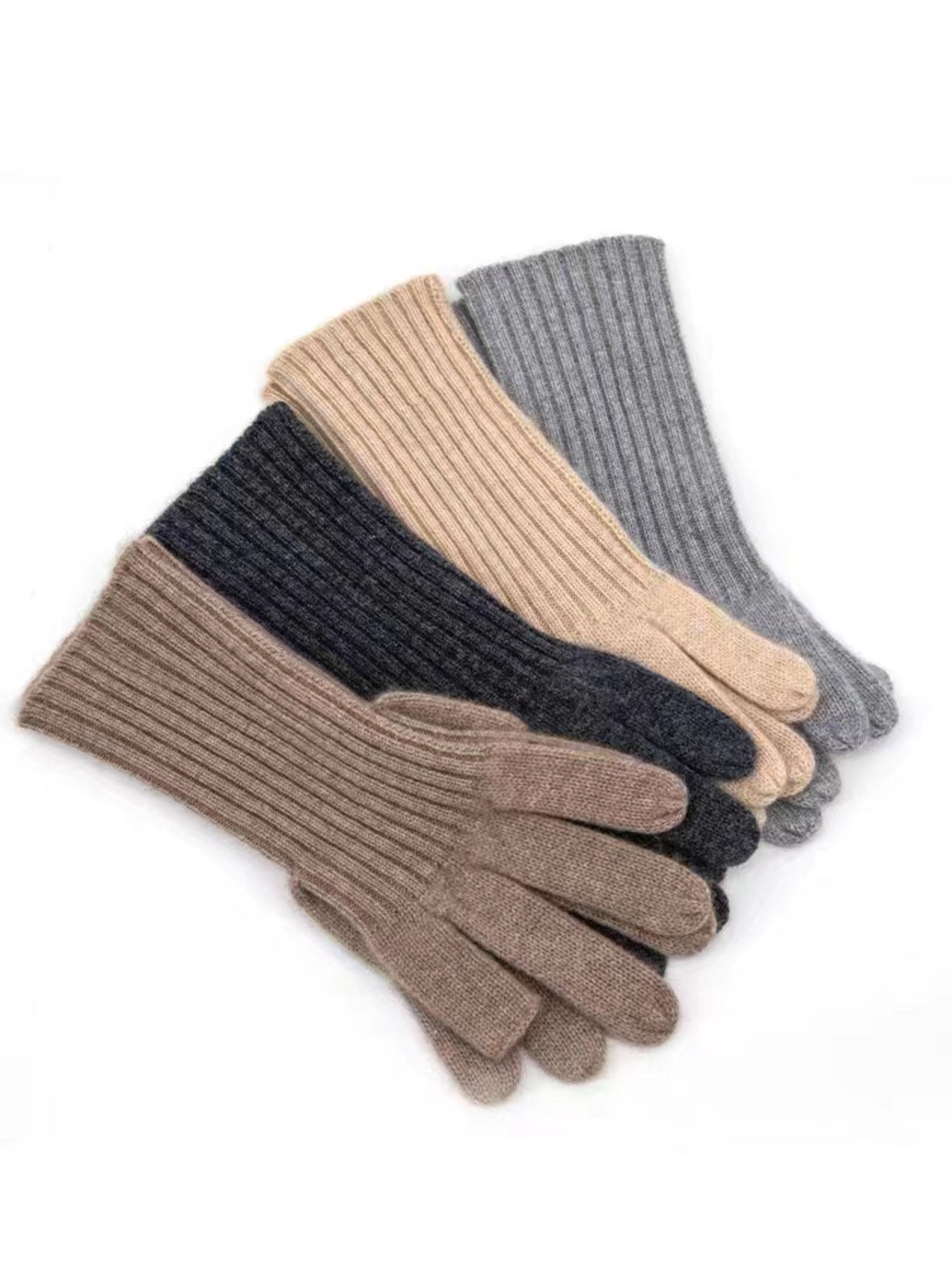 Rib-Knit Cashmere Touchscreen Fingerless Gloves