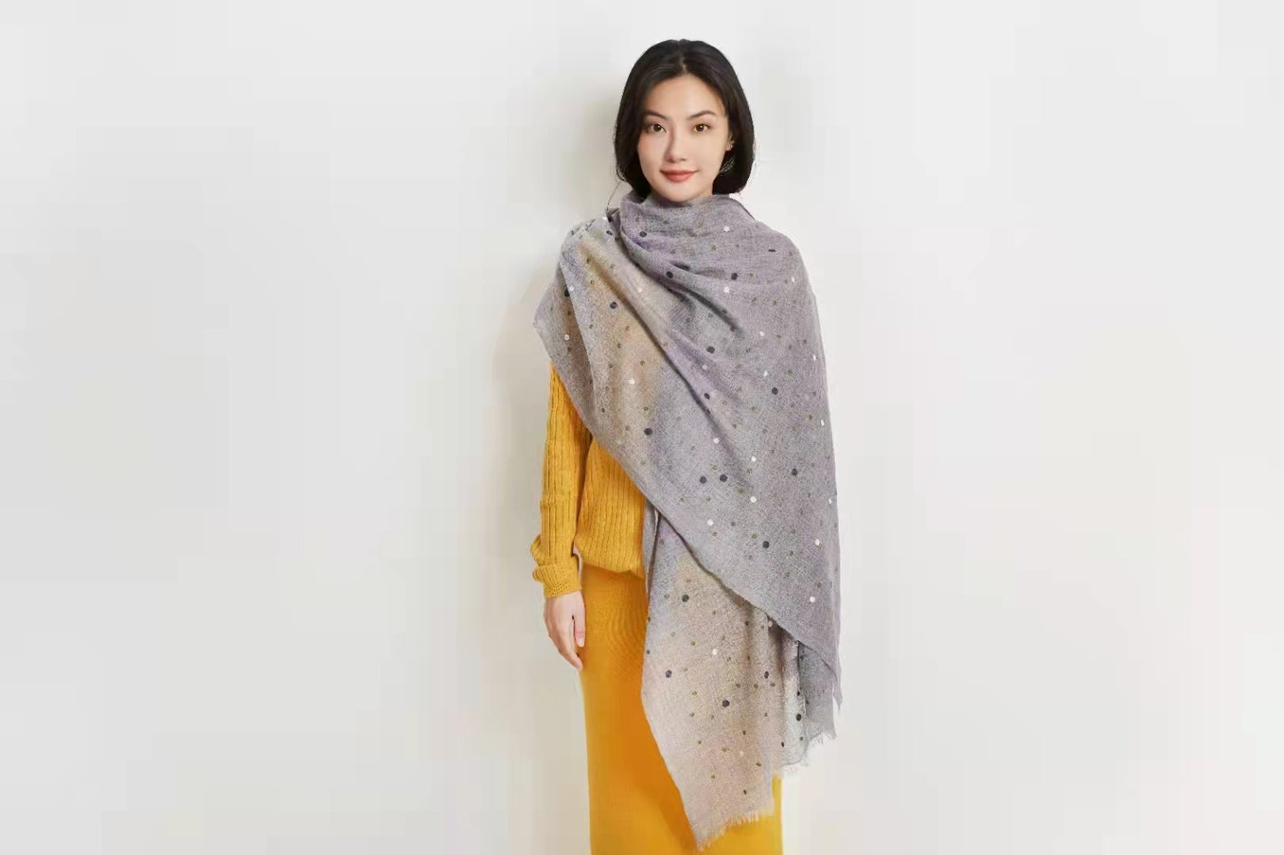 Embroidery Flower Dot Pashmina Shawl